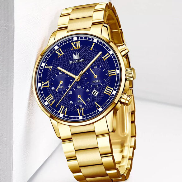 Wholesale Men's Alloy And Stainless Steel Business Style Round Dial Quartz Watch With Horseshoe Buckle