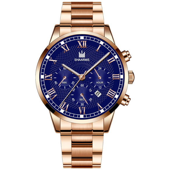 Wholesale Men's Alloy And Stainless Steel Business Style Round Dial Quartz Watch With Horseshoe Buckle