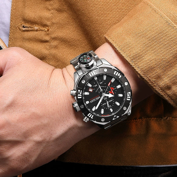 Wholesale Men's Alloy And Stainless Steel Round Dial Outdoor Sports Watch With Mineral Strengthened Glass Mirror And Spiral Crown