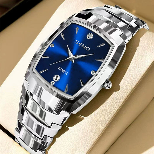 Wholesale Men's Alloy And Stainless Steel Square And Barrel Shaped Waterproof Quartz Watch With Calendar