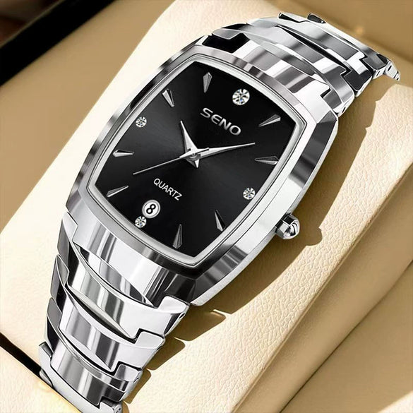 Wholesale Men's Alloy And Stainless Steel Square And Barrel Shaped Waterproof Quartz Watch With Calendar