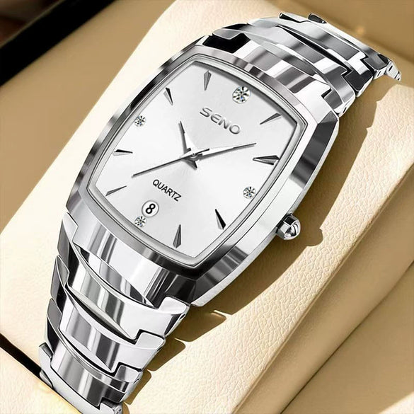 Wholesale Men's Alloy And Stainless Steel Square And Barrel Shaped Waterproof Quartz Watch With Calendar