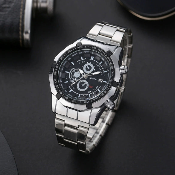 Wholesale Men's Alloy Band Set Watch Leisure Style Round Dial Quartz Movement