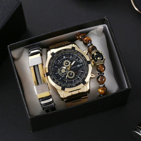 Wholesale Men's Alloy Band Set Watch Leisure Style Round Dial Quartz Movement