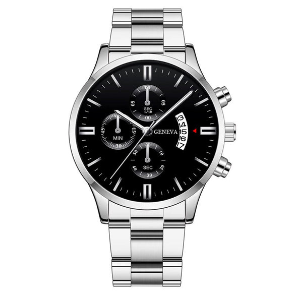 Wholesale Men's Alloy Case Pu Strap Round Dial Digital Display Business Style Calendar Watch