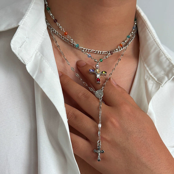 Wholesale Men's Alloy Geometric Handmade Diamondencrusted Cross Necklace