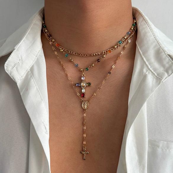 Wholesale Men's Alloy Geometric Handmade Diamondencrusted Cross Necklace
