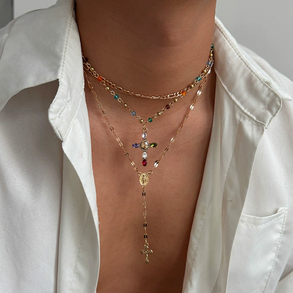 Wholesale Men's Alloy Geometric Handmade Diamondencrusted Cross Necklace