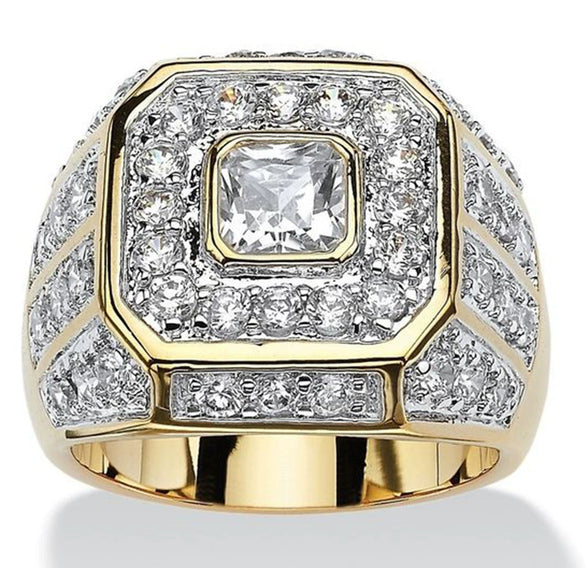 Wholesale Men's Alloy Goldplated Geometric Hiphop Fashion Jewelry Ring