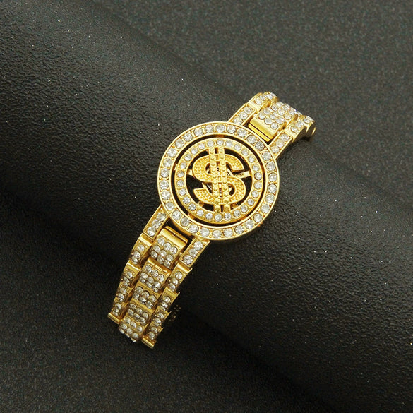 Wholesale Men's Alloy Hiphop Style Watch With Bracelet Geometric Diamond Design