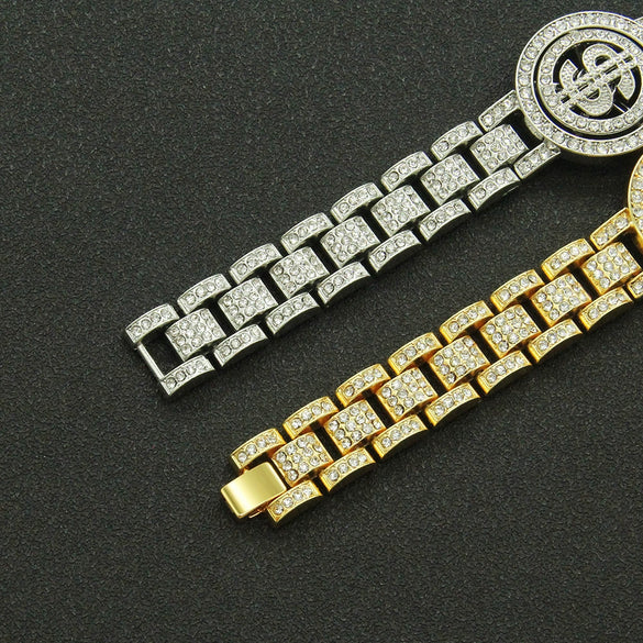 Wholesale Men's Alloy Hiphop Style Watch With Bracelet Geometric Diamond Design