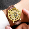 Wholesale Men's Alloy Leather Belt Quartz Wrist Watch With Transparent Bottom Hollow Design And Round Dial