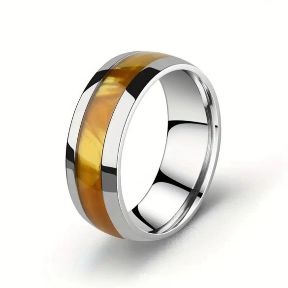 Wholesale Men's Arc Sticker Stainless Steel Ring With Electroplating Treatment
