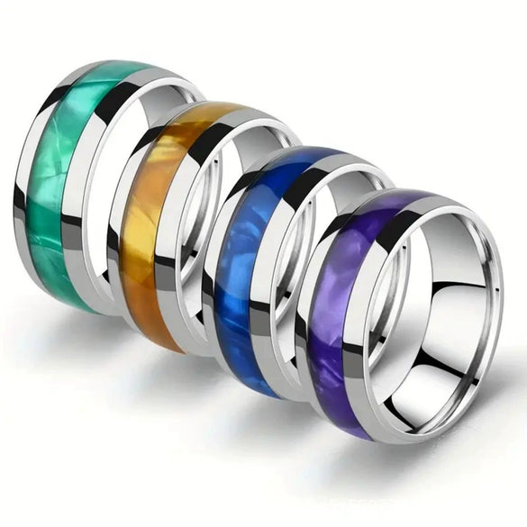 Wholesale Men's Arc Sticker Stainless Steel Ring With Electroplating Treatment
