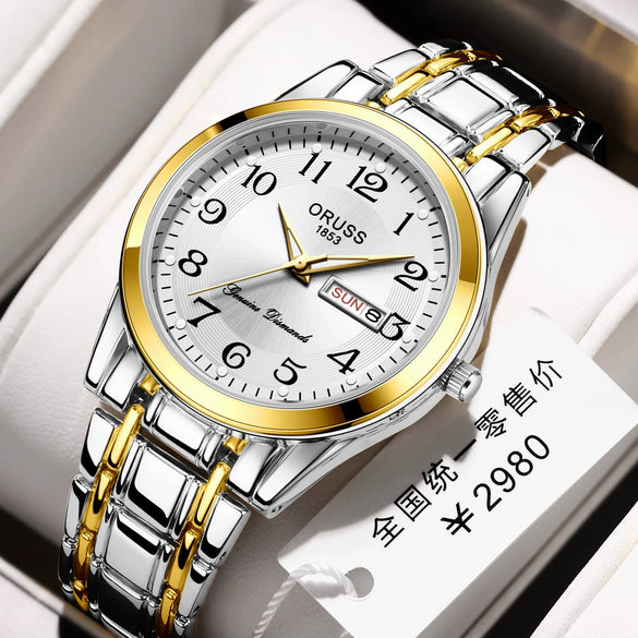 Wholesale Men's Automatic Quartz Watch Stainless Steel Steel Mineral Strengthened Glass Round Dial Waterproof Luminous