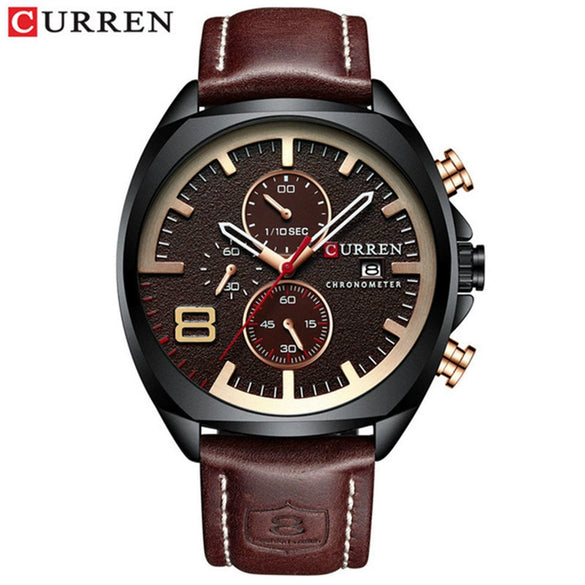 Wholesale Men's Business Casual Quartz Watch With Sixpin Calendar Leather Strap Alloy Case Mineral Reinforced Glass Mirror And Stainless Steel Pin Buckle