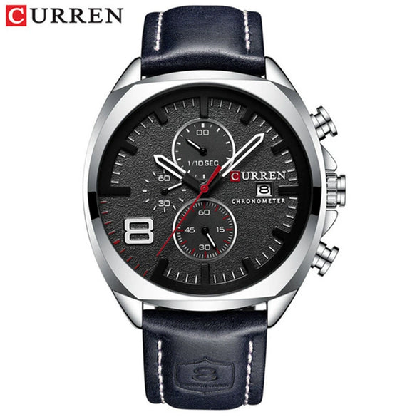 Wholesale Men's Business Casual Quartz Watch With Sixpin Calendar Leather Strap Alloy Case Mineral Reinforced Glass Mirror And Stainless Steel Pin Buckle