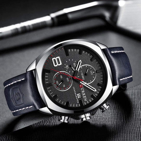 Wholesale Men's Business Casual Quartz Watch With Sixpin Calendar Leather Strap Alloy Case Mineral Reinforced Glass Mirror And Stainless Steel Pin Buckle