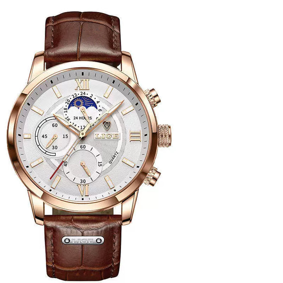 Wholesale Men's Business Elegant Personality Alloy Case Leather Strap Round Dial Watch