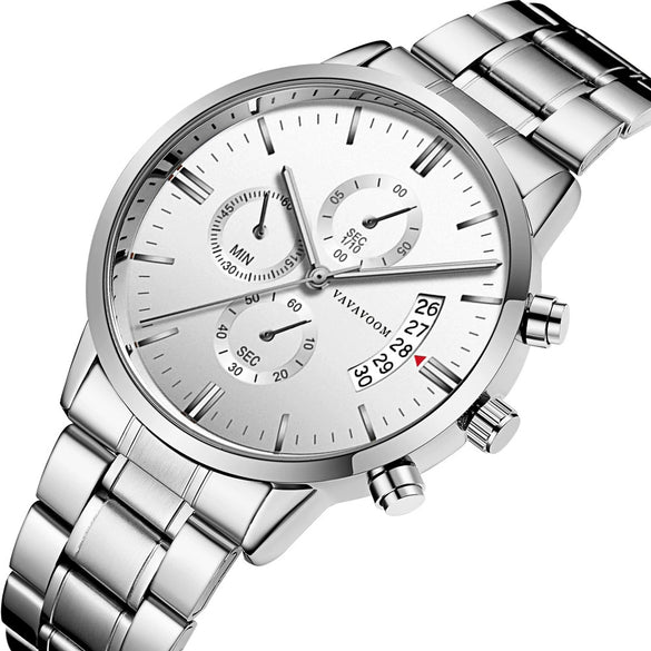 Wholesale Men's Business Stainless Steel Watch With Blue Face And Silver Chain And Round Dial