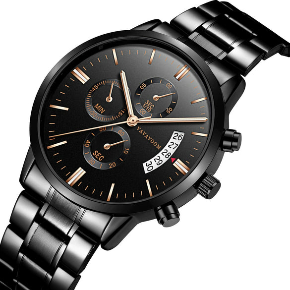 Wholesale Men's Business Stainless Steel Watch With Blue Face And Silver Chain And Round Dial