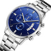 Wholesale Men's Business Stainless Steel Watch With Blue Face And Silver Chain And Round Dial