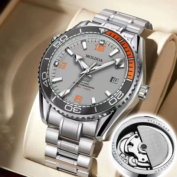 Wholesale Men's Business Style Automatic Hollow Movement Alloy Watch With Luminous Calendar Round Dial And Stainless Steel Butterfly Buckle Waterproof