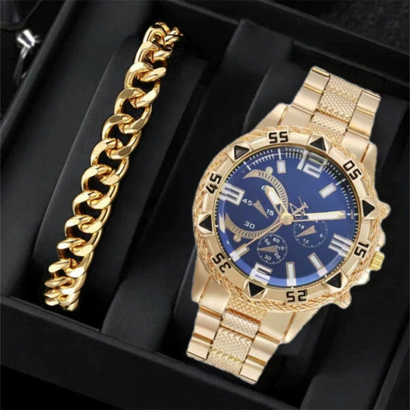 Wholesale Men's Business Style Round Dial Alloy Case And Band Quartz Watch