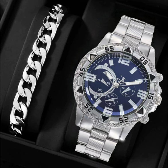 Wholesale Men's Business Style Round Dial Alloy Case And Band Quartz Watch