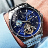 Wholesale Men's Casual Automatic Pure Mechanical Watch With Large Flywheel Skeleton Design Alloy Case Genuine Leather Strap Sapphire Crystal Glass Mirror Round Dial Waterproof