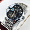 Wholesale Men's Casual Automatic Pure Mechanical Watch With Large Flywheel Skeleton Design Alloy Case Genuine Leather Strap Sapphire Crystal Glass Mirror Round Dial Waterproof