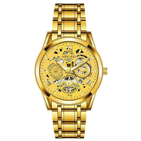 Wholesale Men's Casual Hollow Fashion Calendar Quartz Watch With Alloy Case And Stainless Steel Band