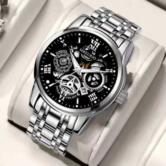 Wholesale Men's Casual Hollow Fashion Calendar Quartz Watch With Alloy Case And Stainless Steel Band