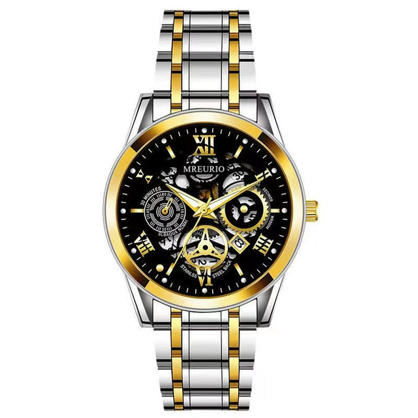 Wholesale Men's Casual Hollow Fashion Calendar Quartz Watch With Alloy Case And Stainless Steel Band