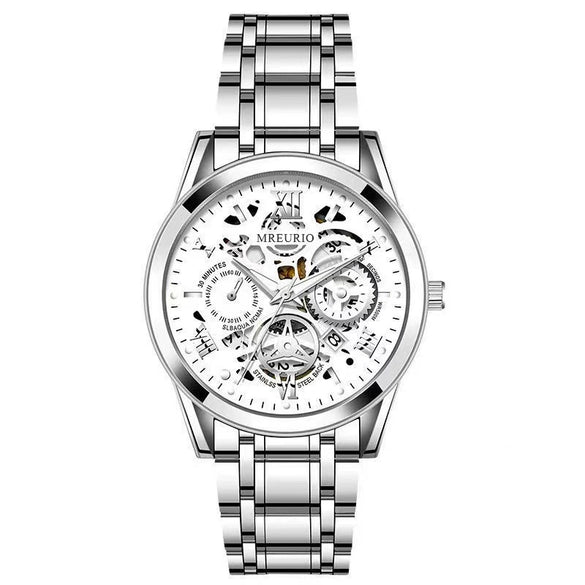 Wholesale Men's Casual Hollow Fashion Calendar Quartz Watch With Alloy Case And Stainless Steel Band