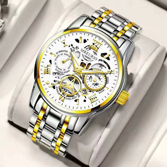 Wholesale Men's Casual Hollow Fashion Calendar Quartz Watch With Alloy Case And Stainless Steel Band