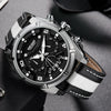 Wholesale Men's Casual Sports Multifunction Chronograph Waterproof Quartz Watch Alloy Case Genuine Leather Strap Round Dial Stainless Steel Clasp