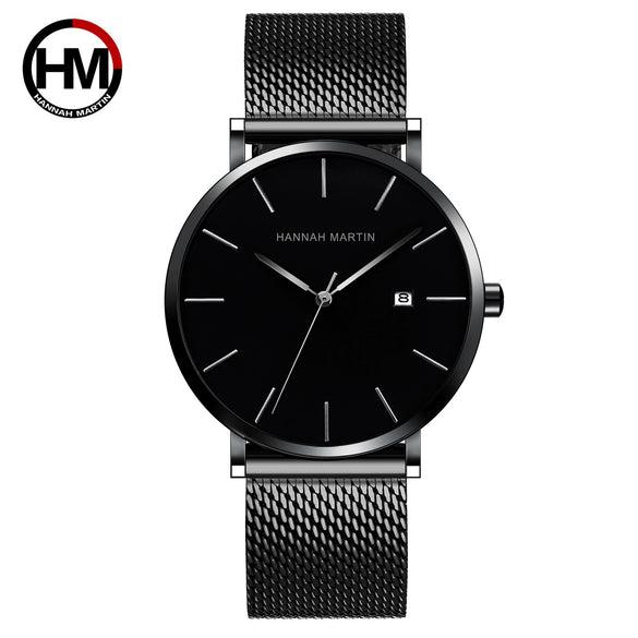 Wholesale Men's Casual Waterproof Quartz Watch With Round Dial Stainless Steel Clasp Genuine Leather Strap Metal Case And Mineral Strengthened Glass Mirror