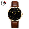 Wholesale Men's Casual Waterproof Quartz Watch With Round Dial Stainless Steel Clasp Genuine Leather Strap Metal Case And Mineral Strengthened Glass Mirror