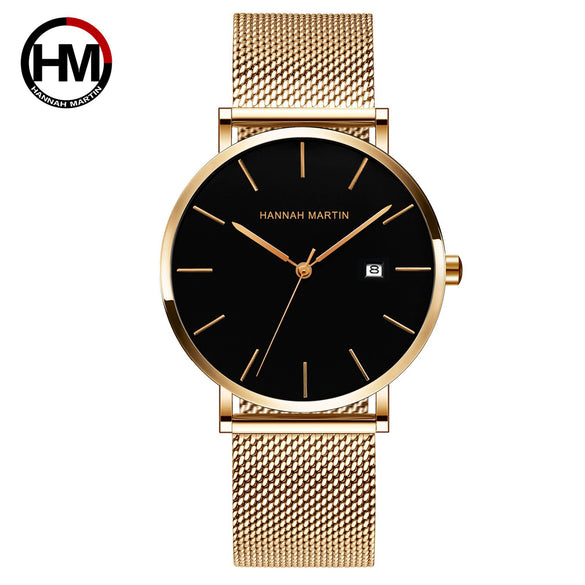 Wholesale Men's Casual Waterproof Quartz Watch With Round Dial Stainless Steel Clasp Genuine Leather Strap Metal Case And Mineral Strengthened Glass Mirror