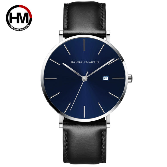 Wholesale Men's Casual Waterproof Quartz Watch With Round Dial Stainless Steel Clasp Genuine Leather Strap Metal Case And Mineral Strengthened Glass Mirror