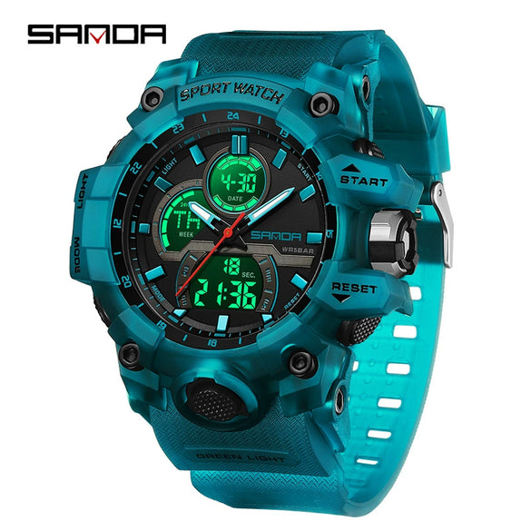 Wholesale Men's Digital Watch Tpu Strap Abs Case Round Dial Highend Fashionable Dual Display Multifunctional Outdoor Sports Waterproof