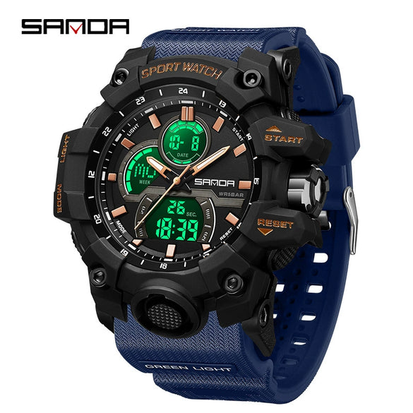 Wholesale Men's Digital Watch Tpu Strap Abs Case Round Dial Highend Fashionable Dual Display Multifunctional Outdoor Sports Waterproof