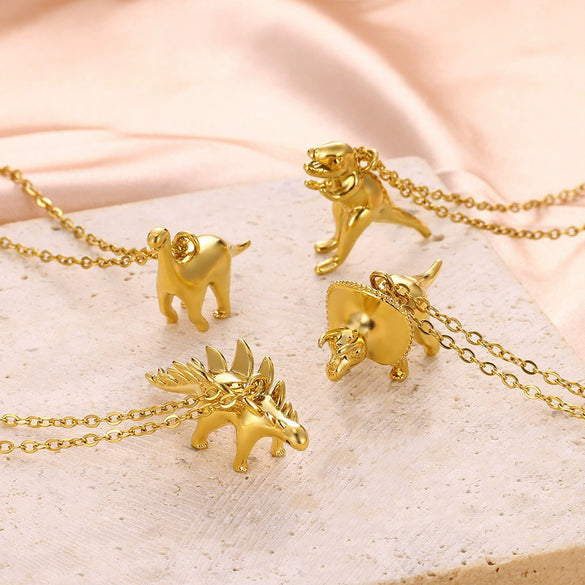 Wholesale Men's Dinosaur Series Pendant Necklace Stainless Steel Hiphop Style Electroplated Jewelry