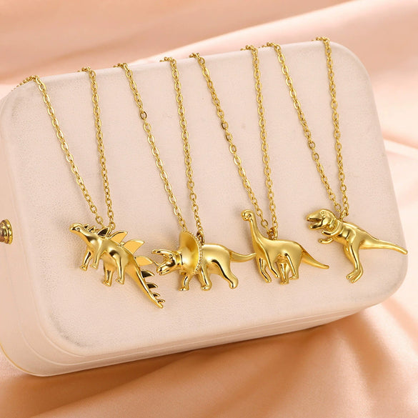 Wholesale Men's Dinosaur Series Pendant Necklace Stainless Steel Hiphop Style Electroplated Jewelry