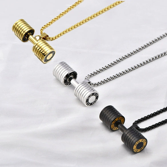 Wholesale Men's Dumbbell Necklace With Joker Pendant Titanium Steel Geometric Diamond Design