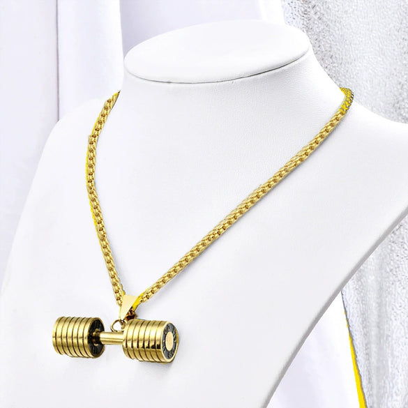 Wholesale Men's Dumbbell Necklace With Joker Pendant Titanium Steel Geometric Diamond Design