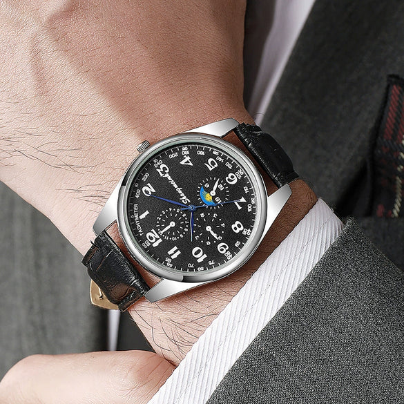 Wholesale Men's Fashion Belt Quartz Watch With Alloy Case Pu Leather Strap Stainless Steel Buckle And Round Dial