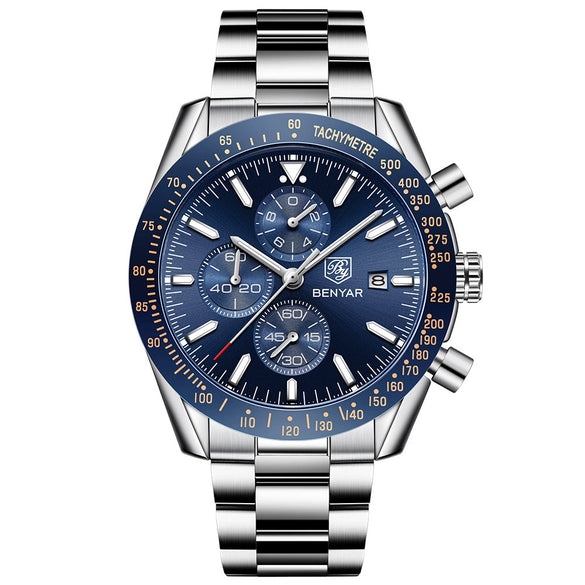 Wholesale Men's Fashion Quartz Sports Waterproof Watch With Round Dial Alloy Case Steel Strap And Stainless Steel Clasp
