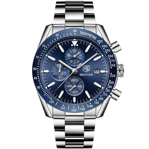 Wholesale Men's Fashion Quartz Sports Waterproof Watch With Round Dial Alloy Case Steel Strap And Stainless Steel Clasp